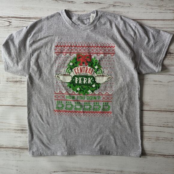 Friends Central Perk Gray Ugly Christmas Tee Shirt sz XL New - Picture 1 of 3
